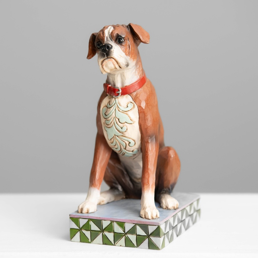Jim Shore Boxer Dog BRUNO Heartwood Creek Figurine Folk Art CottageCore Quilty